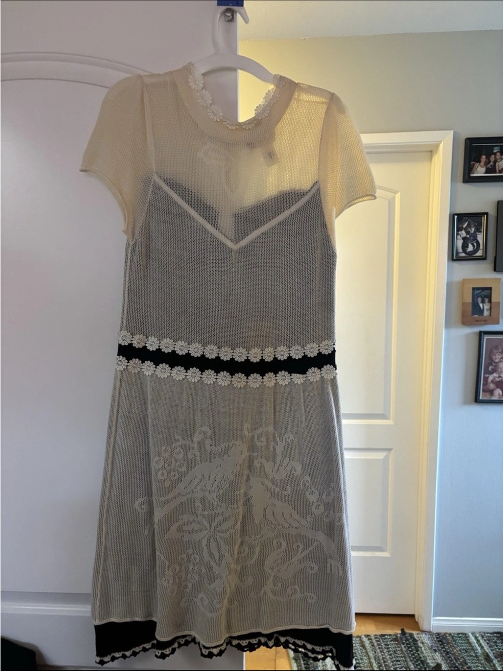 Lily Molly Cream Crochet Overlay Dress with Black Trim